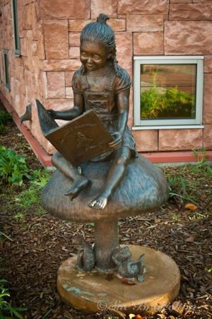 Once Upon a Mushroom Bronze Sculpture at the Library by Evelyn Davis