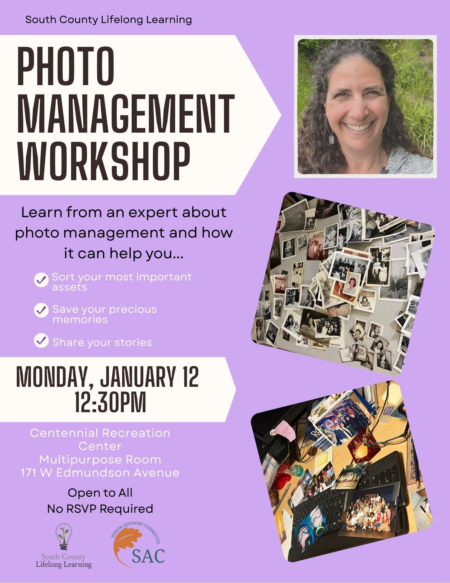 Lifelong Learning Program for Jan 12 Covering Photo Management